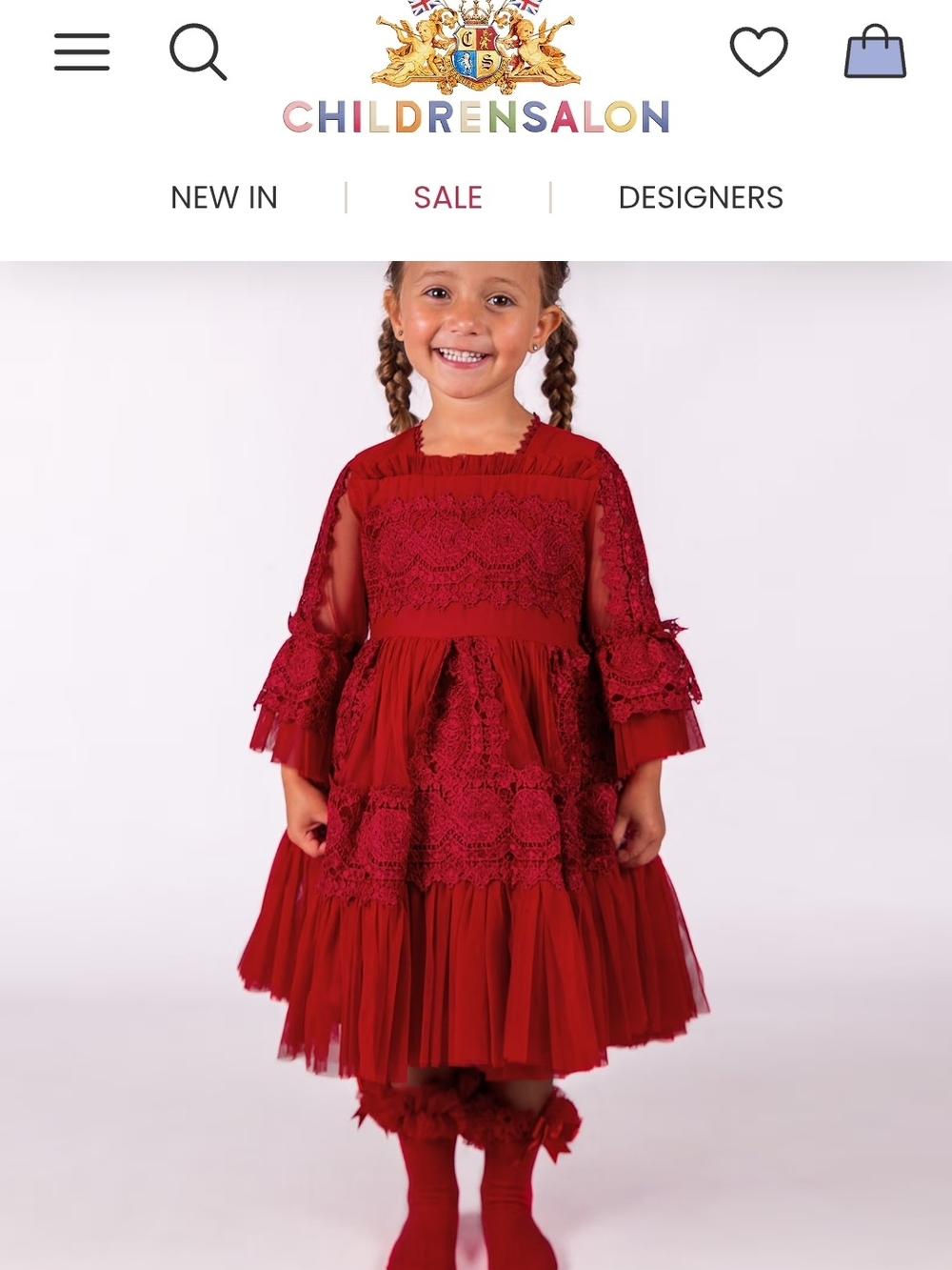 Girls' Red Lace & Tulle Party Dress by